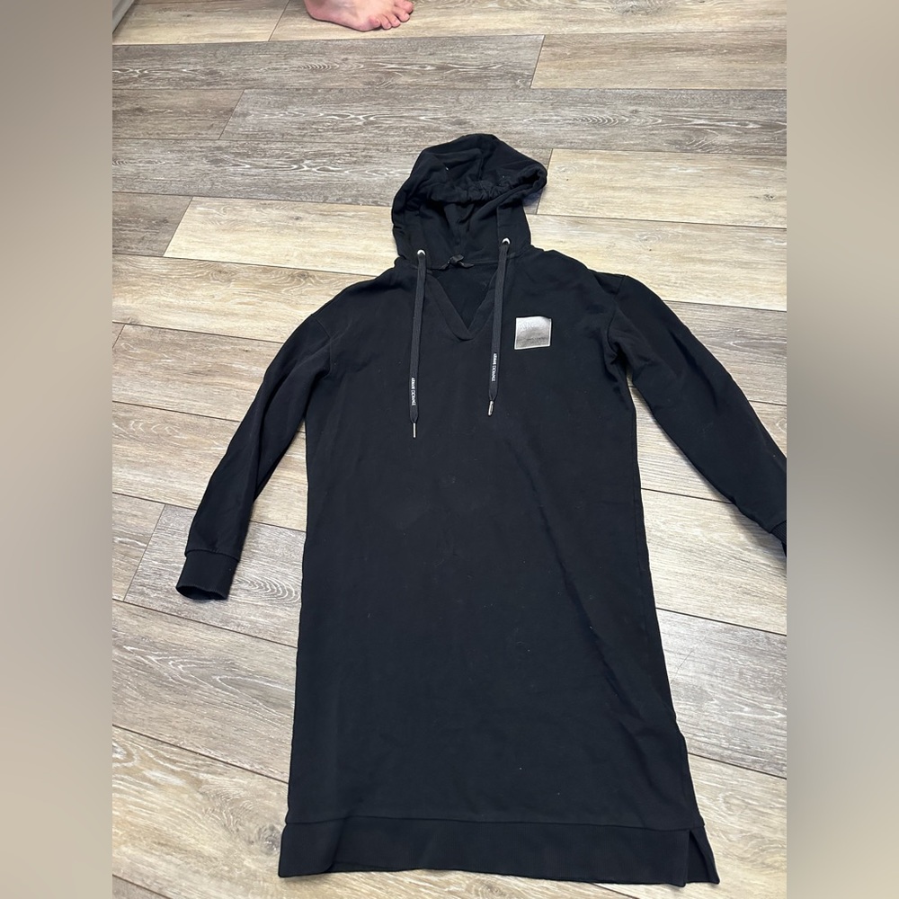 Armani Exchange Black Hooded Sweater Dress